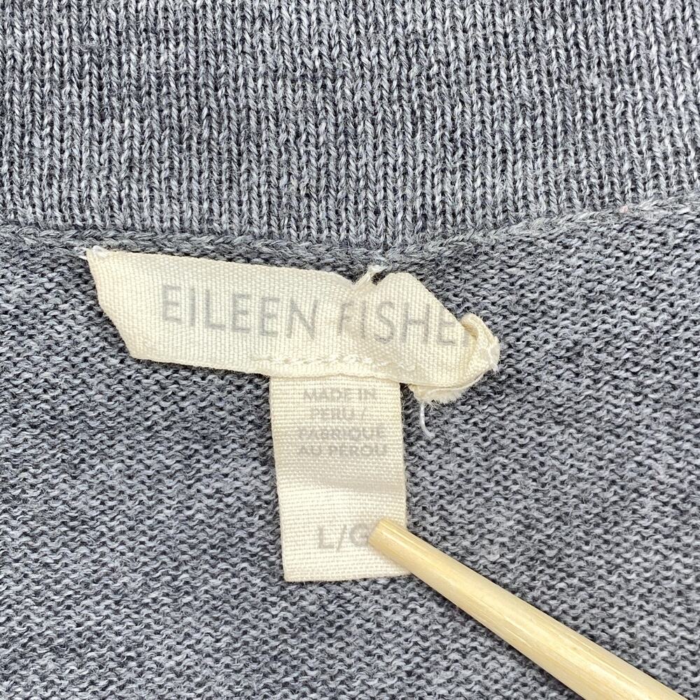 EILEEN FISHER Cardigan L Organic Cotton Snap Front Drawstring Sweater Gray - Picture 5 of 15